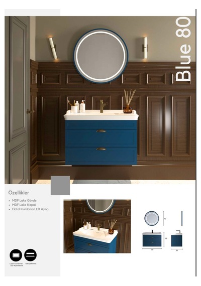 Evros Blue 80 Cm Banyo Dolabı Lacivert