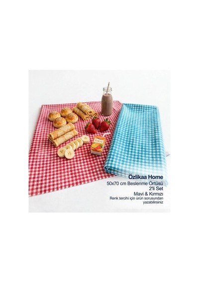 Beslenme Örtüsü 50x70 Cm Mavi Kırmızı Pötikare Kareli Çok Amaçlı Yiyecek Örtüsü