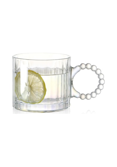 Kristal Cam Bardak Seti, 300ml, 6 Parça, Boncuk Kulplu Diğer