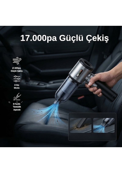 Laiser VT-130 17.000Pa 5 In 1 Pompa Özellikli Yedek Bataryalı Araç İçi süpürge