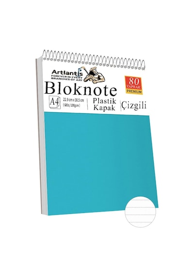 Telli Masaüstü Not Defteri Çizgili A4 1 Adet Masa Üstü Plastik Kapaklı Spiralli Bloknot Blocknote 80 Yaprak Okul Ofis Açık Mavi