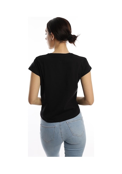 Kadın Pars Desen Baskılı Crop Tişört Siyah