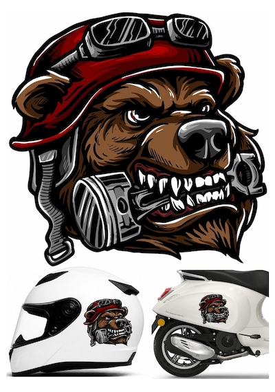 Kasklı Motorcu Köpek Sticker Kızgın Motorcu Kurt Köpek Motosiklet Kask Oto Araba Sticker - 00300 40x40 Cm