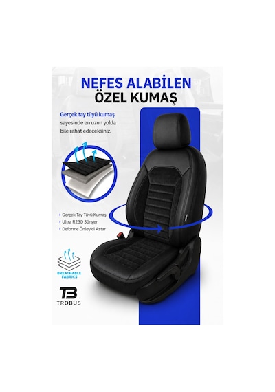 Citroen Nemo 2008-2014 Tay Tüyü Deri Detay Koltuk Kılıfı Prestige Line Siyah