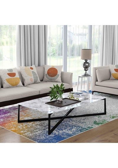 Kaymaz Taban Yıkanabilir Halı Mutfak, Salon, Yatak Odası İçin Modern Dijital Baskı Halı Slnhalı78 - 322 Çok Renkli