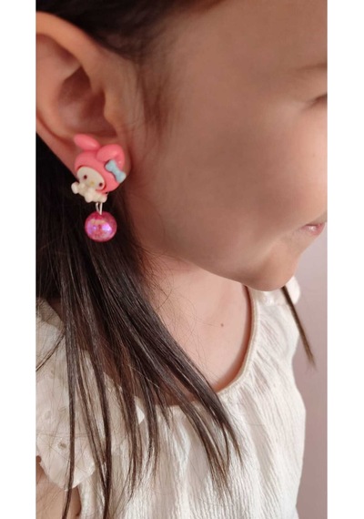My Melody Figürlü Pembe Çocuk Küpesi Sevimli Sallantılı Boncuklu Model2 Çok Renkli