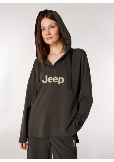 Jeep Haki Kadın Kapüşonlu Oversize Baskılı Sweatshirt C4wl-swt4420