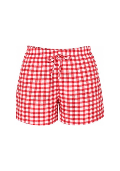 Siyah İnci 2'li Mevsimlik İnce Örme Şortlu Pijama Altı 8064 Siyah Kırmızı Ekose