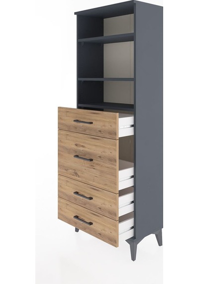 Arges Dolap 3 Raflı 4 Çekmeceli 60x30x163 Antrasit-çam Antrasit