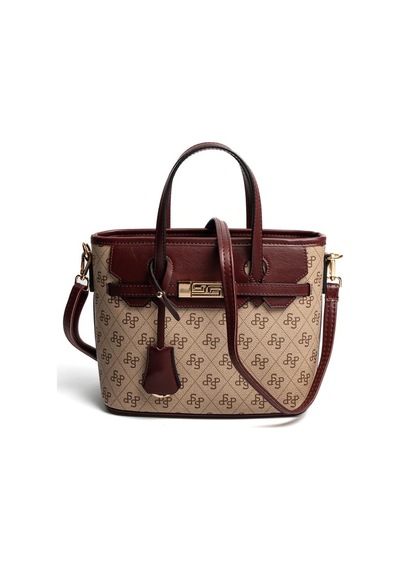 Silver Polo Sp1185 Kadın El Çantası Monogram Koyu Bej-bordo
