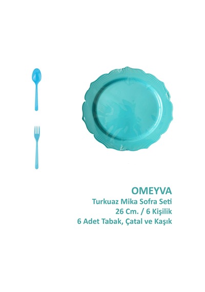 Omeyva Mika Plastik Turkuaz Sorfa Piknik Seti - 26 Cm. - 6 Kişilik Tabak Çatal Kaşık Takımı