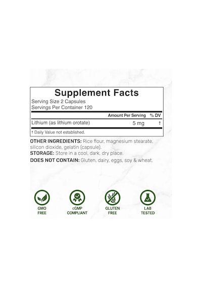 Lithium Orotate Highyl Bioavailable 5 Mg 240 Capsules