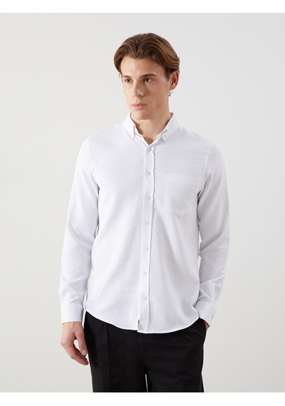 Lcwaıkıkı Classic Beyaz Regular Fit Uzun Kollu Armürlü Erkek Gömlek