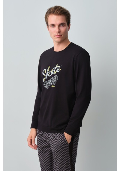 Suwen Skate Erkek Pamuklu Pijama Takımı Msh10510336893 Koyu Gri Baskılı