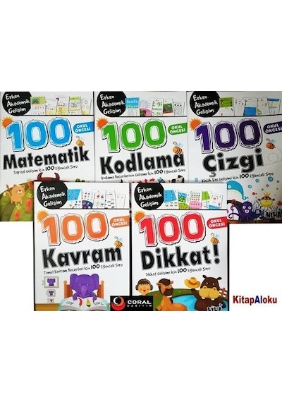 Niha Çocuk Okul Öncesi Erken Akademik Gelişim 100 Etkinlik 5+ Yaş Seti - 5 Kitap Takım- Coral Dağıtım
