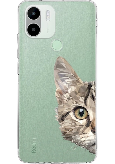 Redmi A2 Plus Uyumlu Kamera Korumalı Kapak Catface Tasarımlı Şeffaf Silikon Şeffaf