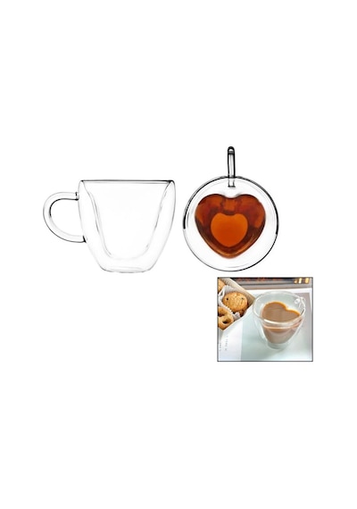 Dmr-2297 Kalpli Çift Cidarlı Sade Termisil Isıya Dayanıklı Kulplu Cam Bardak 250ml