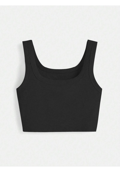 Liona U Yaka Askılı Siyah Renk Fitilli Crop Top Büstiyer