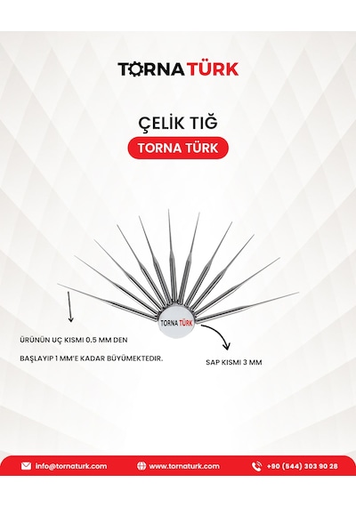 Tesbih Çelik Tığ Konik Mil 1 Paket 3 Adet İşleme Ekipmanı Metalik