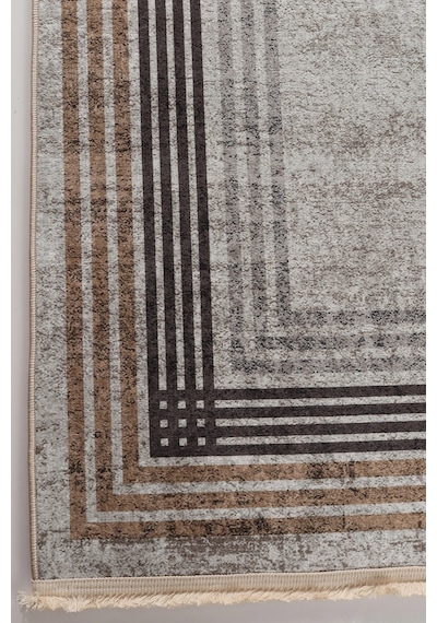Blghome Renkli Çerçeveli Modern Halı Dekoratif Kilim Vizon