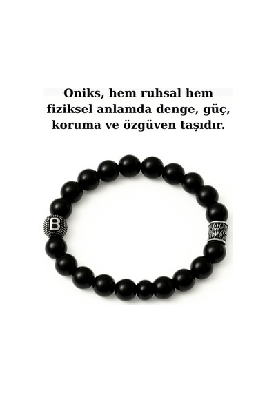 Kişiye Özel Harfli 925 Ayar Gümüş Oniks Doğal Taş Bileklik Bymissmücevherat Siyah
