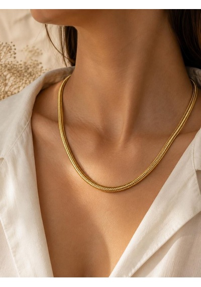 Cm Jewelry Gold Çelik Kalın Yılan Zincir Kolye Altın