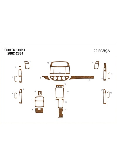 Toyota Camry Torpido Kaplama 2002-2004 22 Parça Açık Meşe