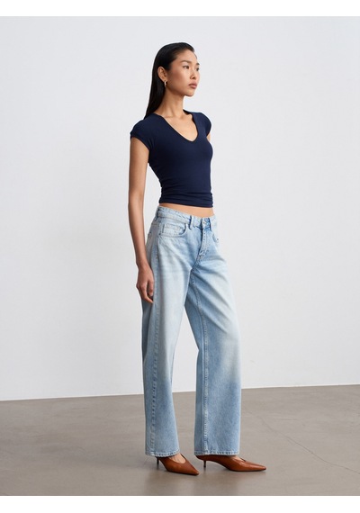 Dilvin 72321 %100 Pamuk Düşük Bel Straight Fit Jean-mavi