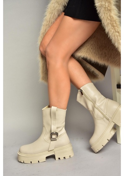 Fox Shoes T267096409 Bej Kalın Tabanlı Kadın Bot Bej-suni Deri Bej