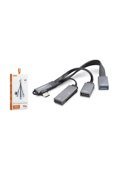 Aırsky Hdx7877 Type-c Combo Hub Kart Okuyucu 4 Port Siyah