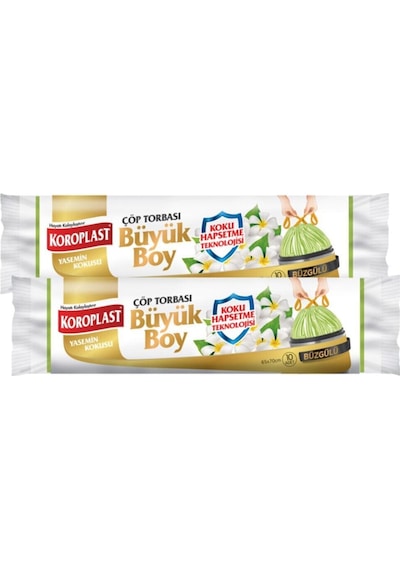 Koroplast Koku Hapsetmeli Büyük Boy Yasemin Kokulu Büzgülü Çöp Torbası
