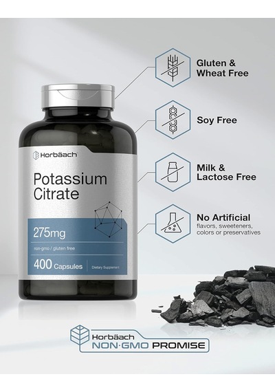 Horbaach Potassium Citrate 275 Mg 400 Capsules Non-gmo, Glute... Aromasız