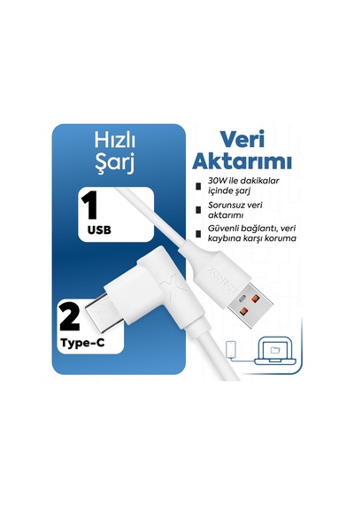 Usb To Type-c İle Uyumlu İphone Ve Samsung İle Uyumlu Hızlı Şarj Ve Data Kablosu 200 Cm L Tipi Gaming Beyaz