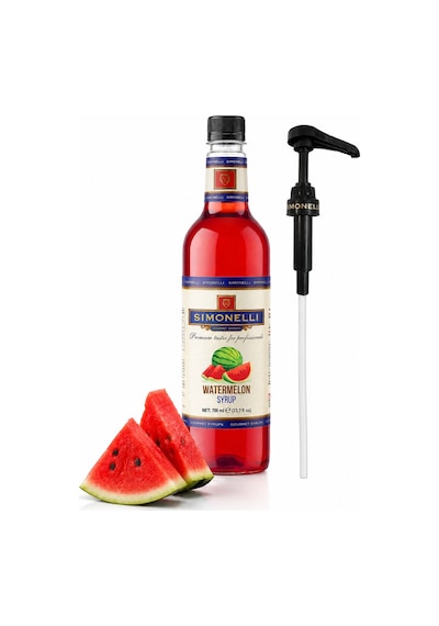 Simonelli Karpuz Watermelon Aromalı Kahve ve Kokteyl Şurubu 700 Ml + Şurup Pompası - Ferahlatıcı Soğuk Kahve Mocktail Frozen Smoothie ve Limonata Şurubu