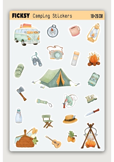 Kamp, Macera, Doğa, Yürüyüş Ve Seyahat Temalı Sticker Seti - 23 Adet Etiket Çıkartma Diğer