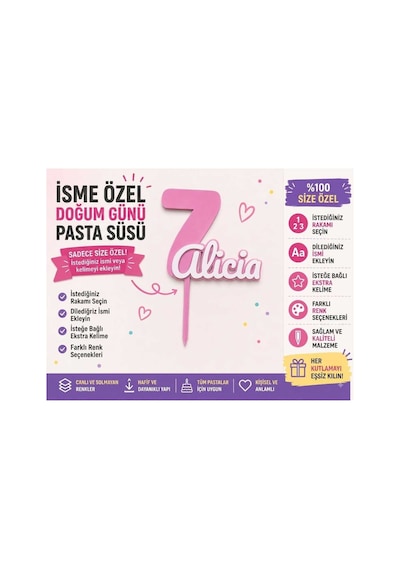 Kişiye Özel İsimli Ve Rakamlı Doğum Günü Pasta Süsü - Farklı Renk Seçenekli Özel Tasarım