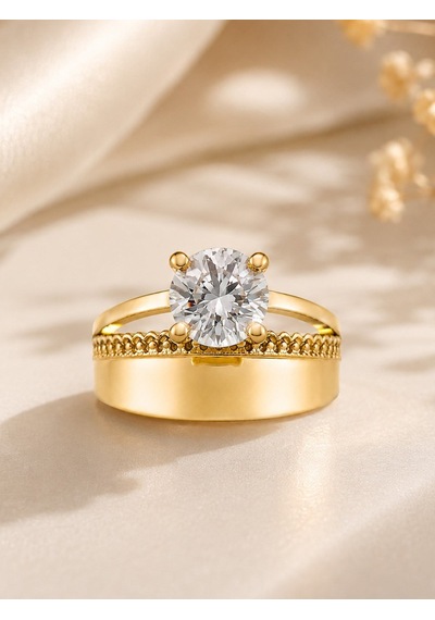 Yazıcılar 14 Ayar İnce Örgü Büyük Tektaş Altın Kadın Yüzük
