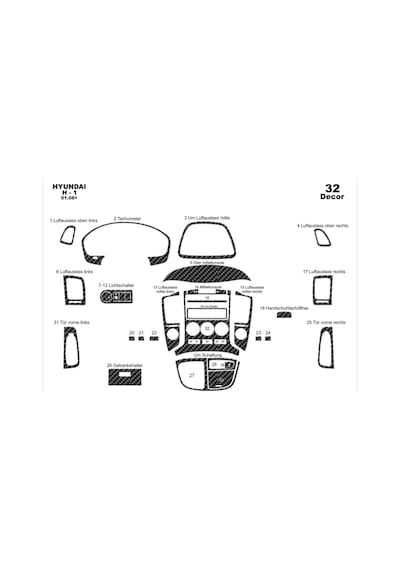 Hyundai H1 Torpido Kaplama 2008 32 Parça Karbon
