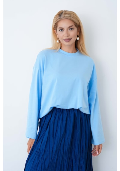 Herkesemoda Kadın Tesettüre Uygun Geniş Kollu Body Mavi