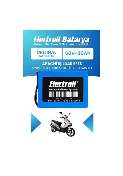 Apachi Işıldar Efes Uyumlu Batarya  Kapasite Lifepo4 60v 20ah Elektrikli Motorsiklet Bataryası