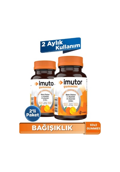 İmutor Gummies 60x2 Çiğnenebilir Form Aile Boyu Kullanım - Beta Glukan, C, D Vitamini, Çinko- Bağışıklık