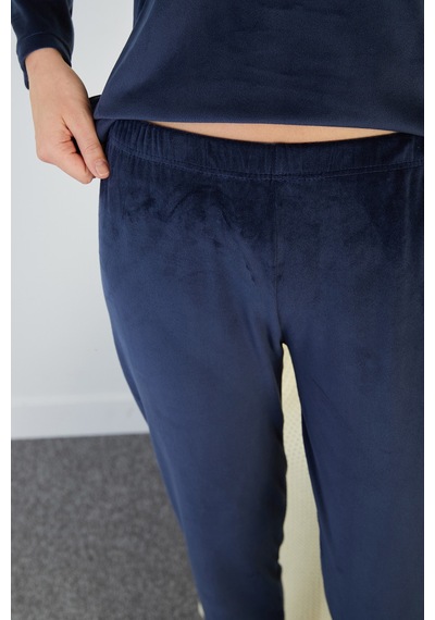 Fullamoda I Love Winter Kabartma Baskılı Kadife Pijama Takımı Lacivert