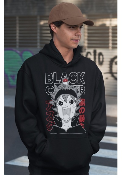 Sevbano Black Clover Baskılı Unisex Oversize Anime Hoodie Siyah