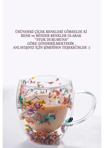 2'li Çift Cidarlı Çiçekli Bardak Kahve Çay 250ml Bardağı El Yapımı Kulplu Borosilikat Cam Bardağı