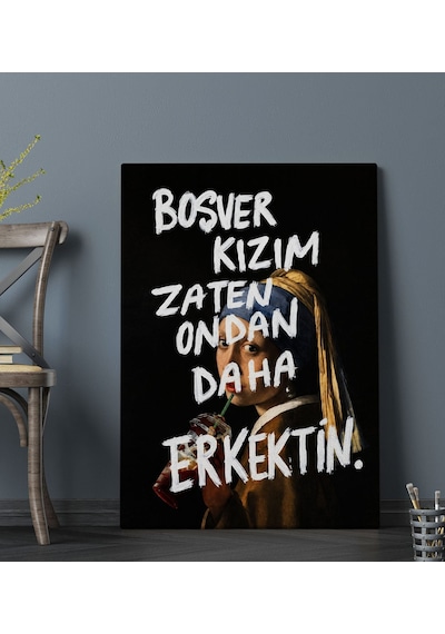 Bk Gift Vintage Klasik Sanat Esprili Sözlü Dekoratif Kanvas Tablo - 21 Çok Renkli
