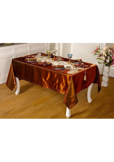 Mina Kadife Kumaş Krem Kahve Sofra Tk. 8 Kşl. 160x230 Cm 26 Prç. - 1232 Çok Renkli