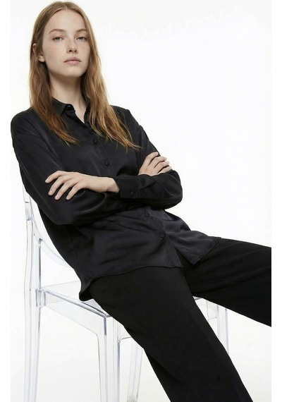 Fabrika Siyah Kadın Loose Fit Gömlek F6sl-gml0194