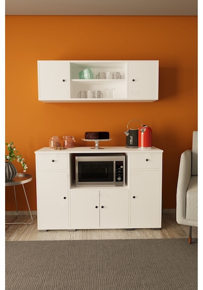 Kahve Köşesi Çok Amaçlı Dolap Mikrodalga Set Altı Mutfak Dolabı Beyaz / Beyaz
