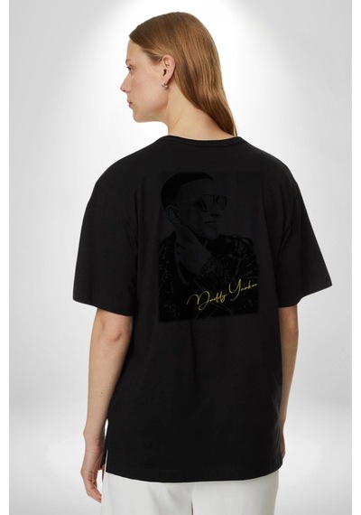 Daddy Yankee Müzik Star Pamuklu Unisex Oversize Sırt Dijital Baskılı Siyah T-shirt Siyah
