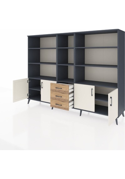 Hyperion Dolap 11 Raflı 3 Çekmeceli 4 Kapaklı 220x44x163 Antrasit Antrasit-aytaşı/çam